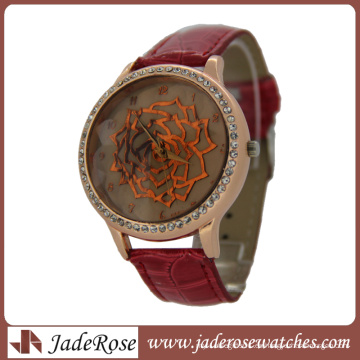 Reloj de moda de cuarzo con esfera rosa roja para mujer